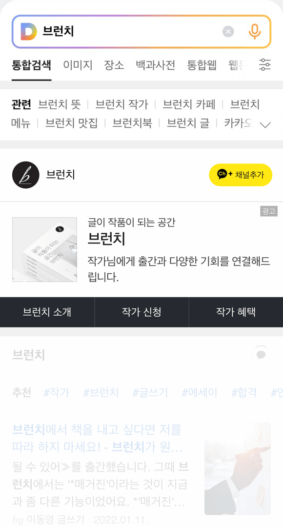 카카오 브랜드 검색광고 예시